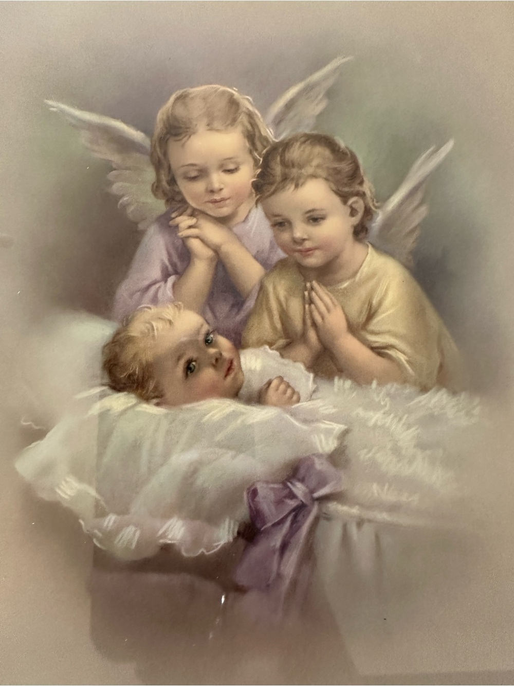Angelic Trio Vintage Nursery Art Print - Soft Pastel Angels